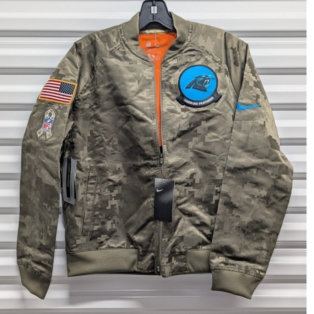 NFL Carolina Panthers Camo Bomber Jacket NWT Nike Women's Medium Salute To‎ USA
